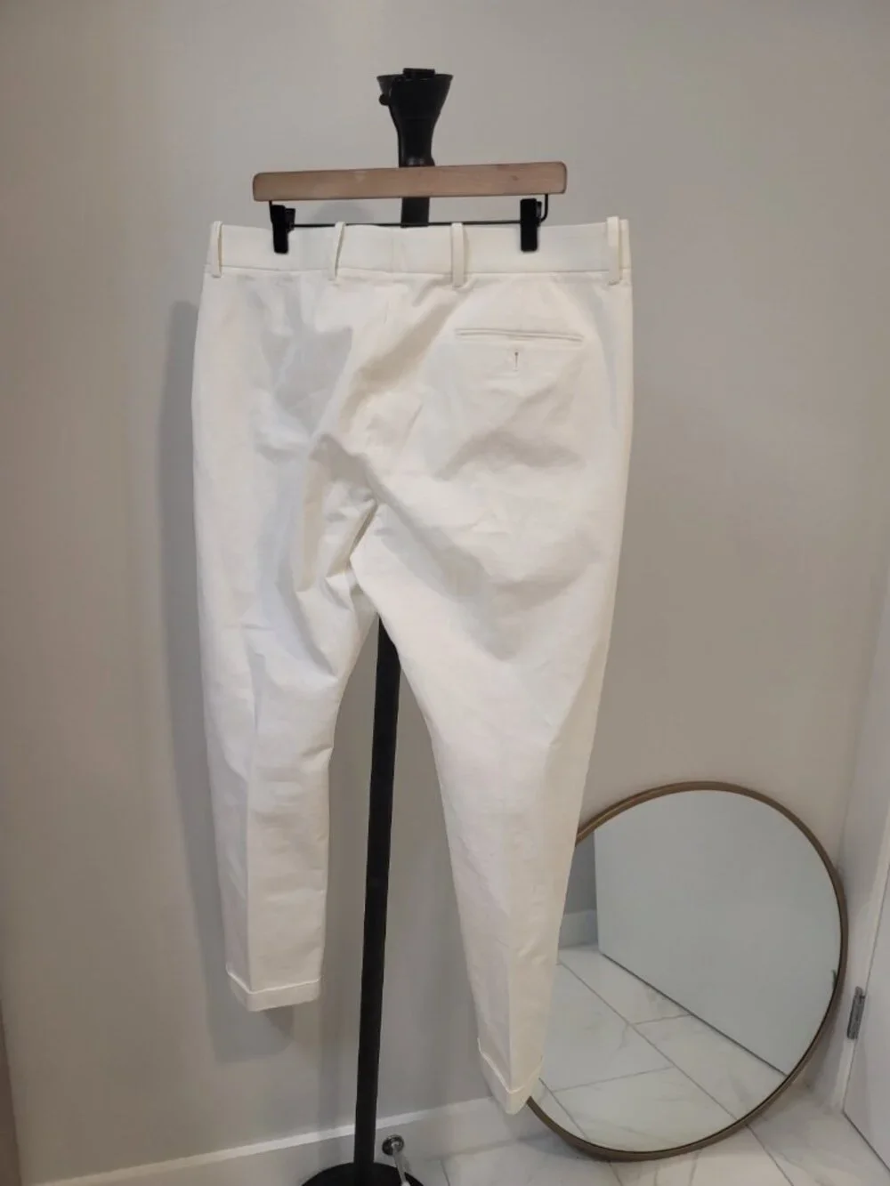Bottega Veneta Off-white Cotton Blend Straight Leg Rolled Cuff Trousers Men's 44
